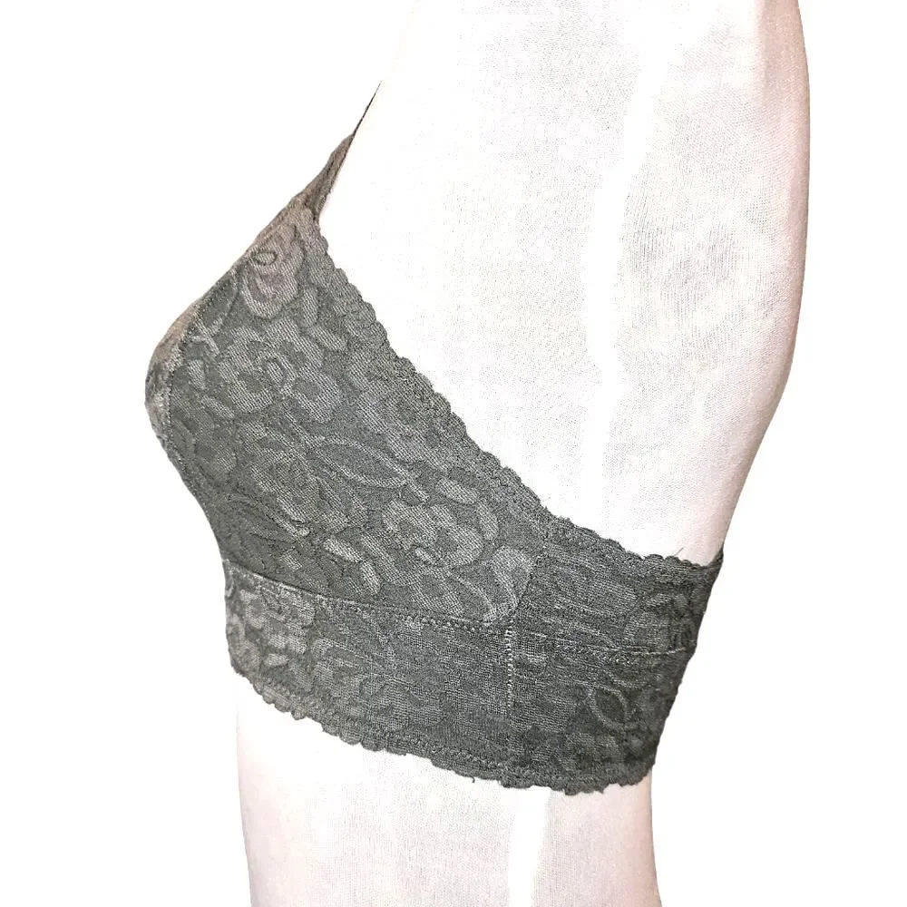 Free People Intimately Free‎ Galloon Gray Stretch Lace Racerback Bralette Size S